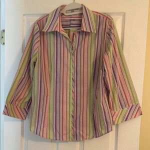 Foxcroft wrinkle, free fitted Multicolor Striped Button Down Shirt